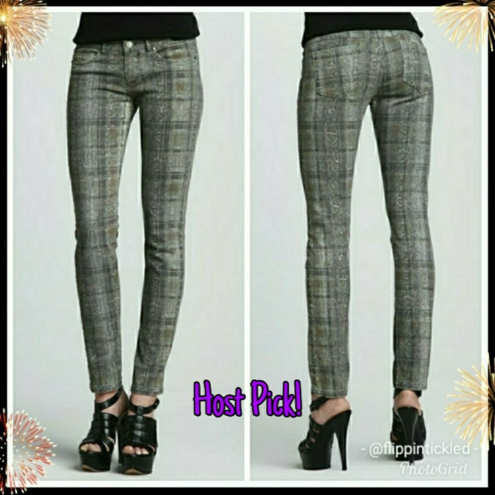 NWT Haute Hippie Gray/Green Plaid Snakeprint Jeans
